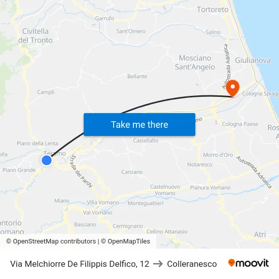 Via Melchiorre De Filippis Delfico, 12 to Colleranesco map