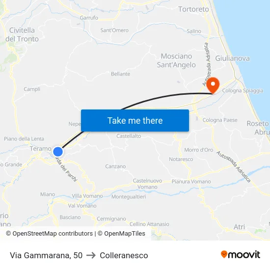 Via Gammarana, 50 to Colleranesco map