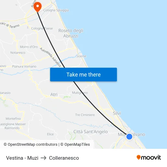 Vestina - Muzi to Colleranesco map