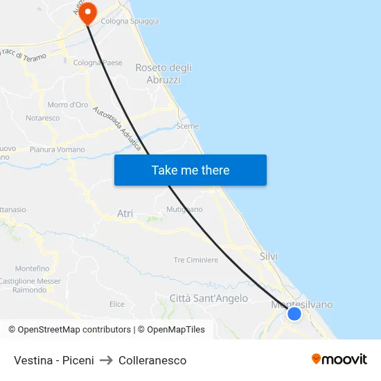 Vestina - Piceni to Colleranesco map