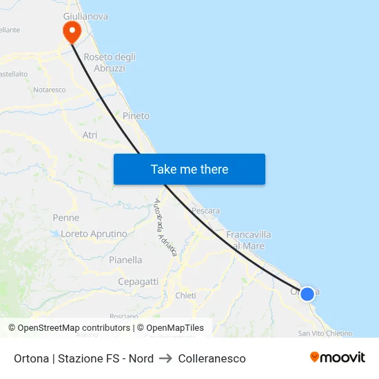 Ortona | Stazione FS - Nord to Colleranesco map