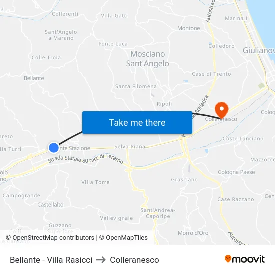 Bellante - Villa Rasicci to Colleranesco map