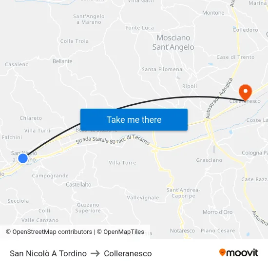 San Nicolò A Tordino to Colleranesco map