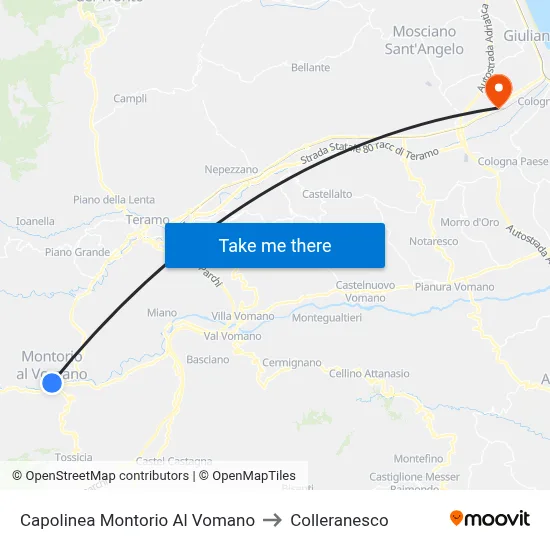 Montorio Al Vomano Terminal to Colleranesco map