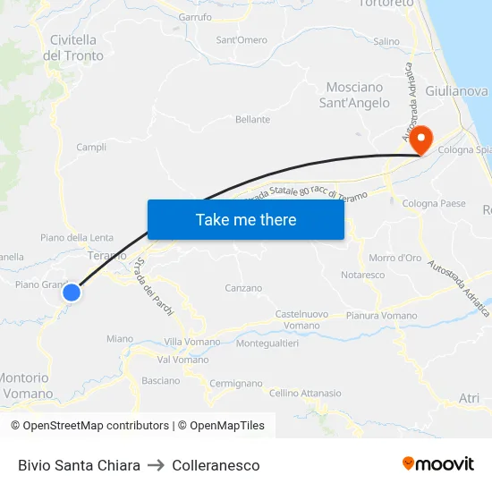 Bivio Santa Chiara to Colleranesco map