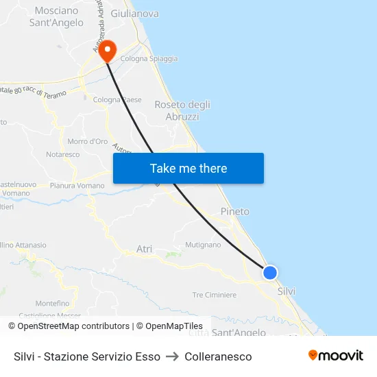 Silvi - Esso Service Station to Colleranesco map