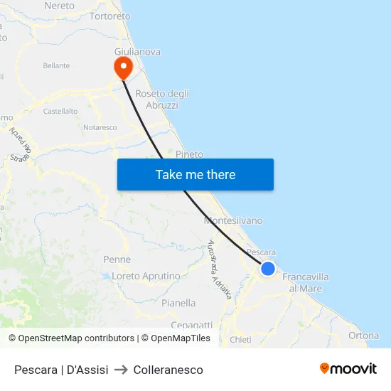Pescara | D'Assisi to Colleranesco map