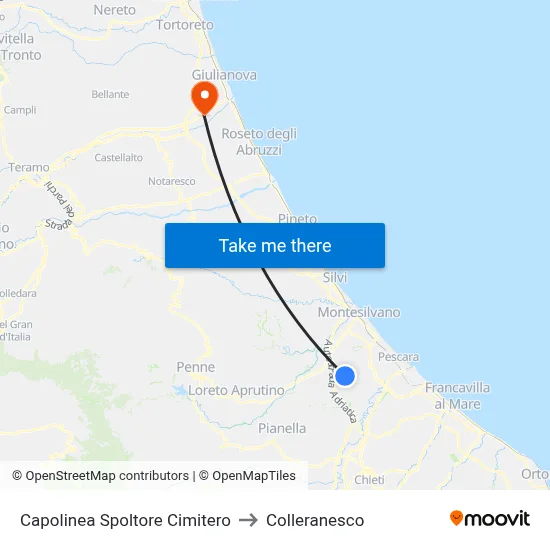 Spoltore Cemetery Terminal to Colleranesco map