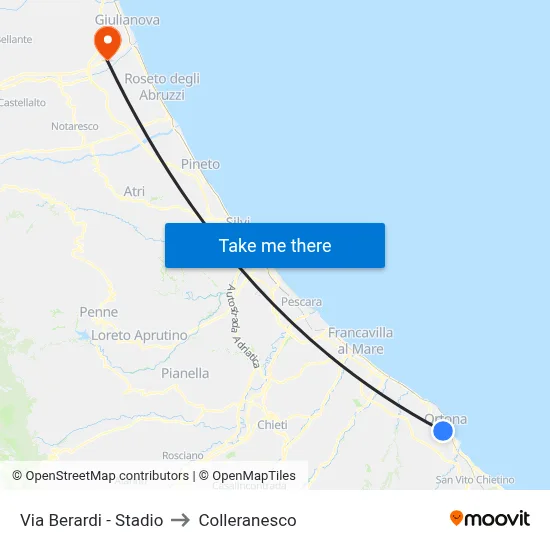 Via Berardi - Stadium to Colleranesco map