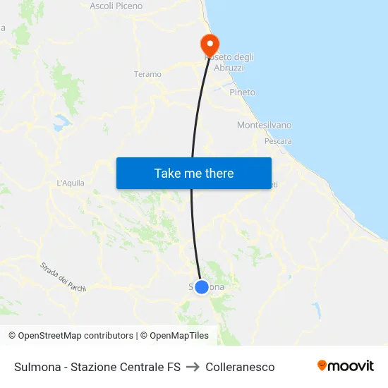 Sulmona - Central Railway Station to Colleranesco map