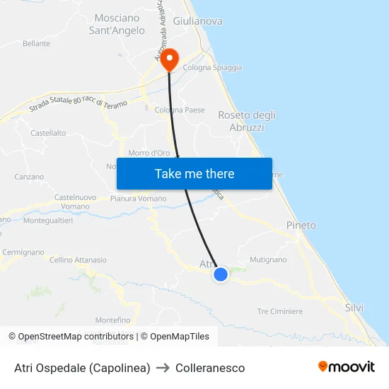 Atri Ospedale (Capolinea) to Colleranesco map