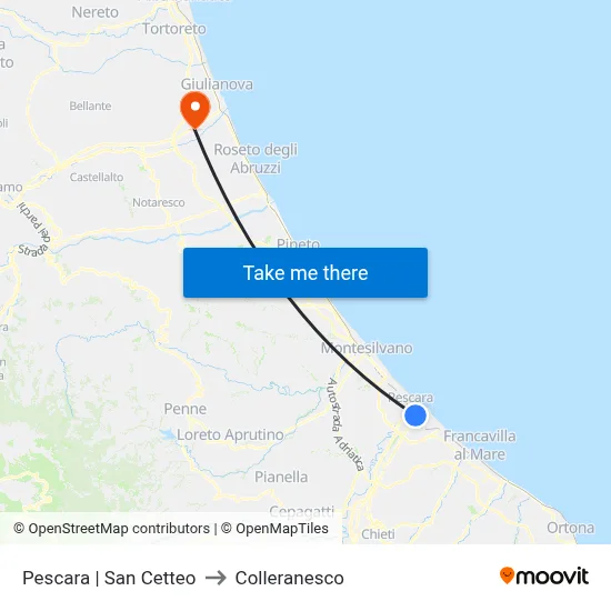 Pescara | San Cetteo to Colleranesco map