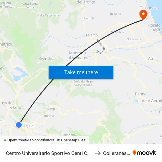 Centro Universitario Sportivo Centi Colella to Colleranesco map