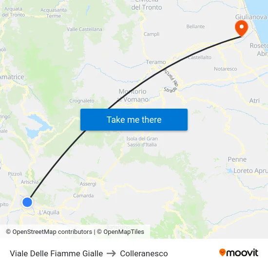 Viale Delle Fiamme Gialle to Colleranesco map