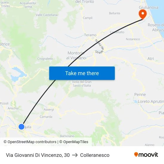 Via Giovanni Di Vincenzo, 30 to Colleranesco map