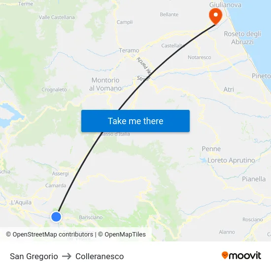 San Gregorio to Colleranesco map