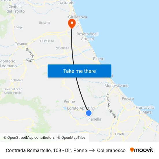 Remartello District, 109 - Penne Direction to Colleranesco map