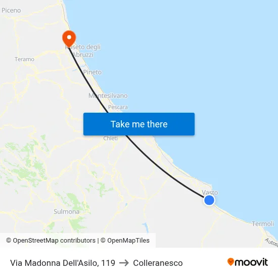 Via Madonna Dell'Asilo, 119 to Colleranesco map