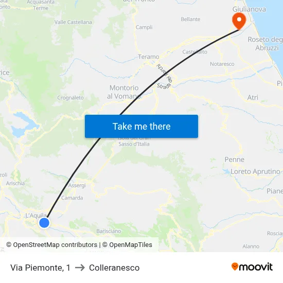 Via Piemonte, 1 to Colleranesco map