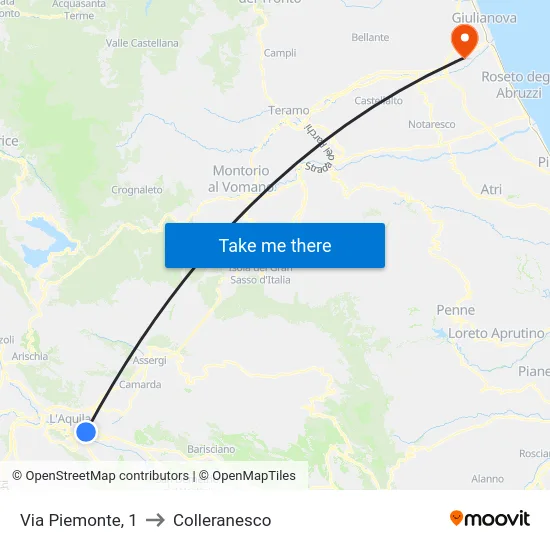 Via Piemonte, 1 to Colleranesco map