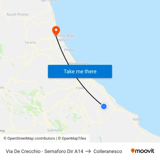 Via De Crecchio - Semaforo Dir A14 to Colleranesco map