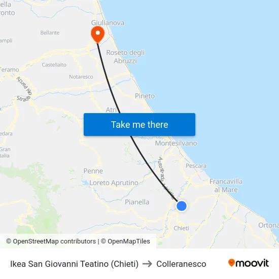 Ikea San Giovanni Teatino (Chieti) to Colleranesco map