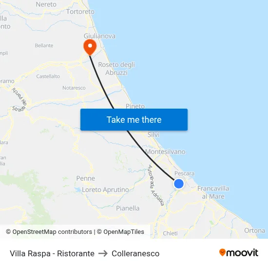 Villa Raspa - Restaurant to Colleranesco map