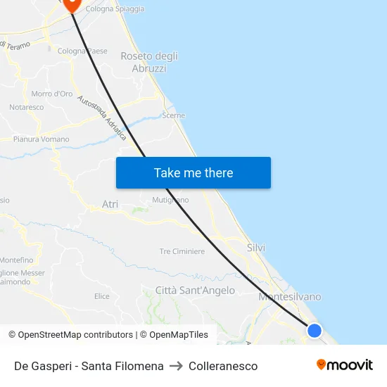 De Gasperi - Santa Filomena to Colleranesco map