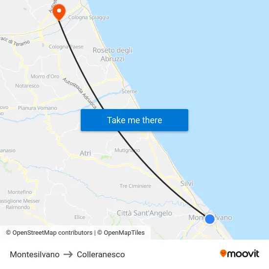 Montesilvano to Colleranesco map