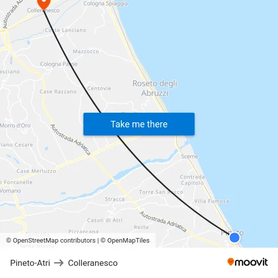 Pineto-Atri to Colleranesco map