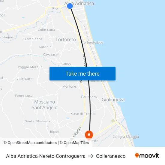 Alba Adriatica-Nereto-Controguerra to Colleranesco map
