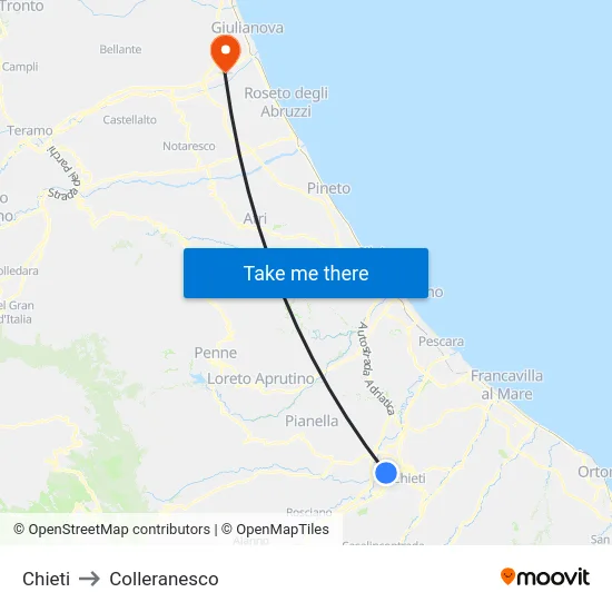 Chieti to Colleranesco map