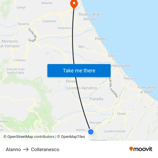Alanno to Colleranesco map