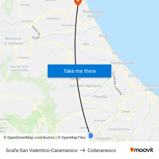 Scafa-San Valentino-Caramanico to Colleranesco map