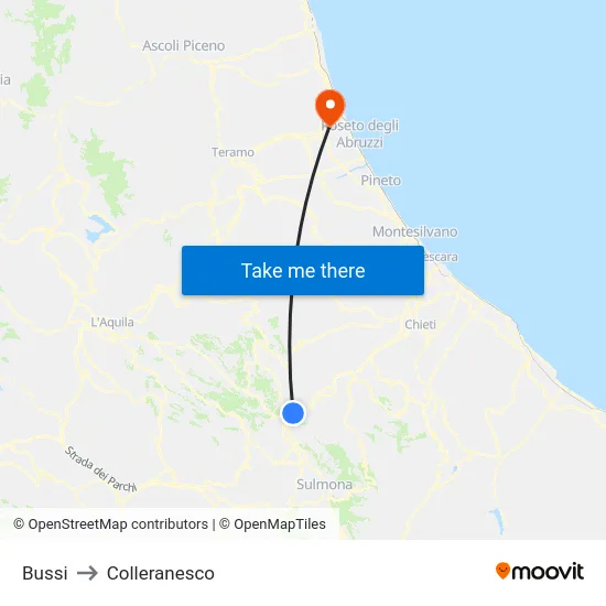 Bussi to Colleranesco map