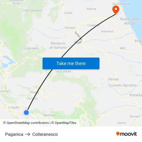 Paganica to Colleranesco map