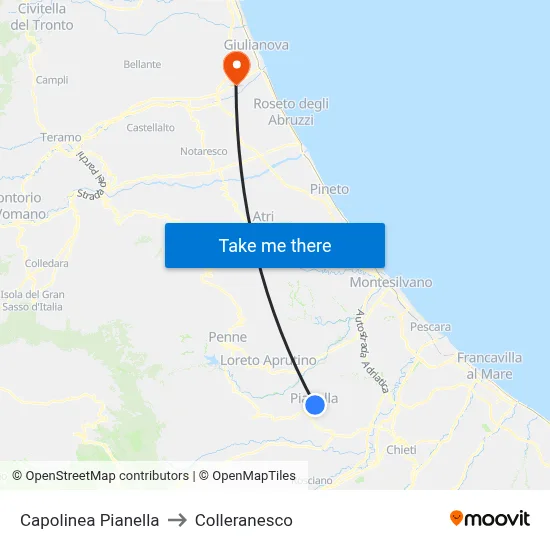 Pianella Terminal to Colleranesco map