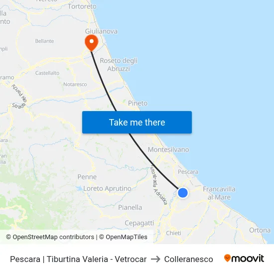 Pescara | Tiburtina Valeria - Vetrocar to Colleranesco map