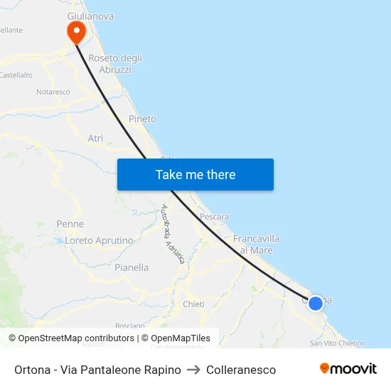 Ortona - Via Pantaleone Rapino to Colleranesco map