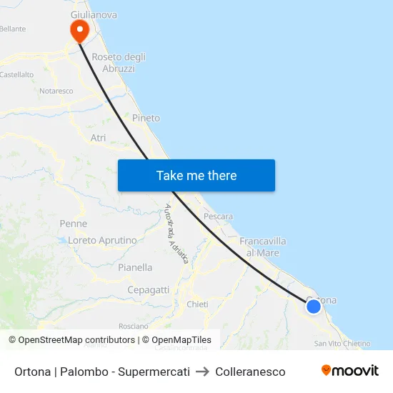 Ortona | Palombo - Supermercati to Colleranesco map