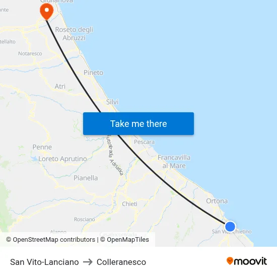 San Vito-Lanciano to Colleranesco map