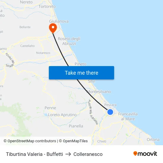 Tiburtina Valeria - Buffetti to Colleranesco map