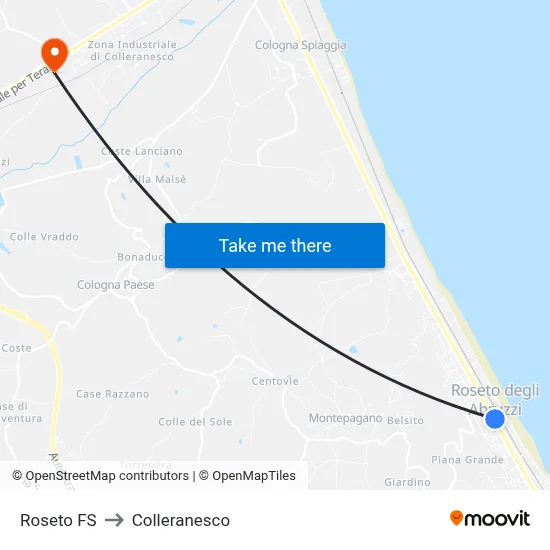 Roseto Station to Colleranesco map