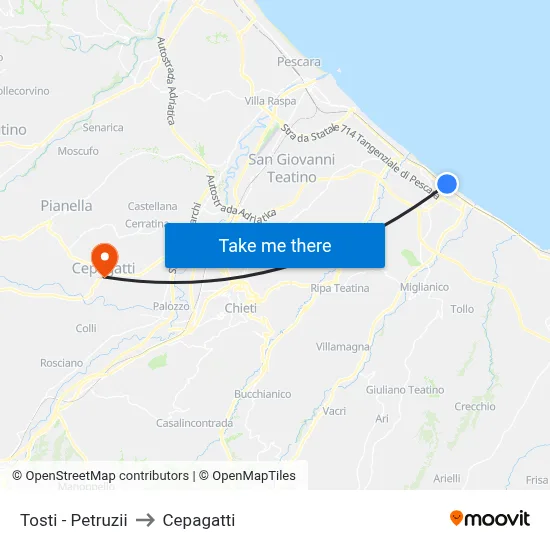 Tosti - Petruzii to Cepagatti map