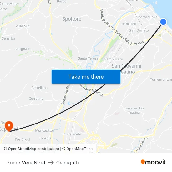 Primo Vere North to Cepagatti map