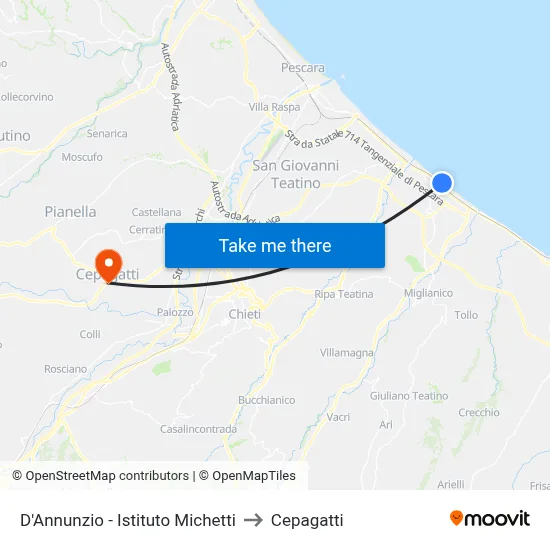 D'Annunzio - Istituto Michetti to Cepagatti map
