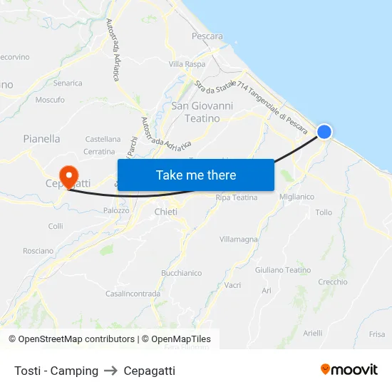 Tosti - Camping to Cepagatti map