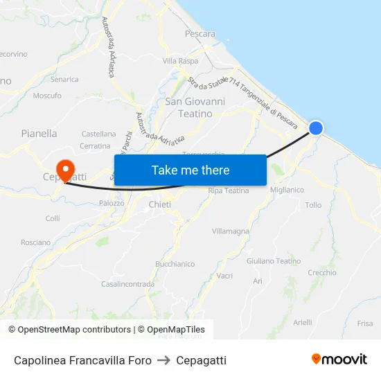 Francavilla Foro Terminal to Cepagatti map