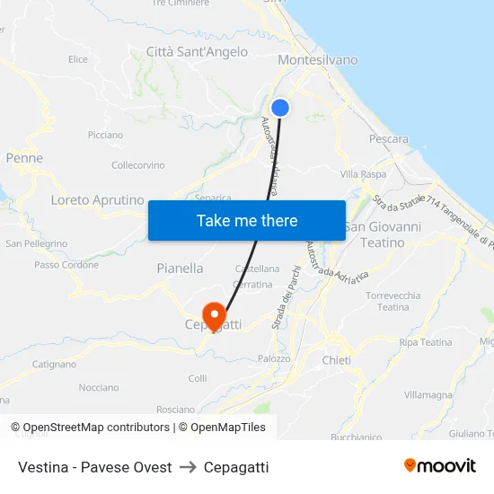 Vestina - Pavese Ovest to Cepagatti map