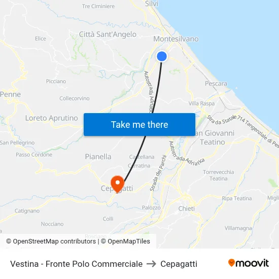 Vestina - Fronte Polo Commerciale to Cepagatti map